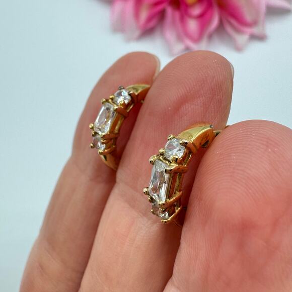 Ross-Simons Cubic Zirconia CZ Huggie Hoop Earrings Gold Over 925 Sterling Silver - Picture 7 of 15